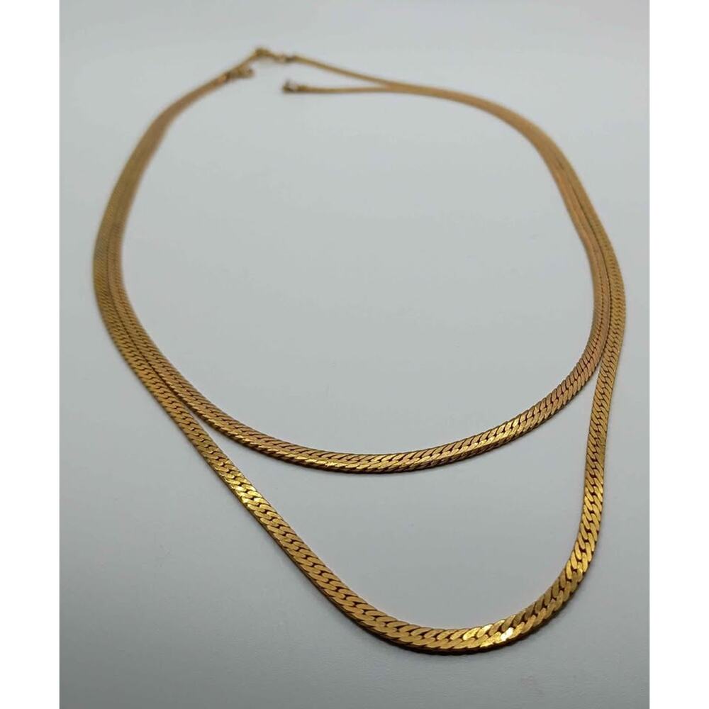 Vintage Gold-Plated Herringbone Chain Lot – 2 Necklaces - Picture 3 of 8